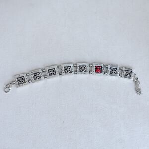 Brighton Red Dress Square Link Bracelet Silver Plated Vintage Retired 7.25-8.25"